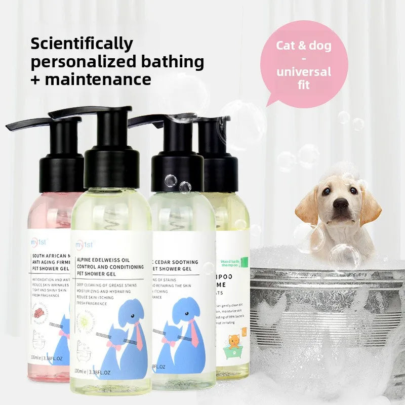 Paquete de prueba de botella pequeña para mascotas Desodorizante Limpieza perfumada Champú de baño para gatos Líquido de baño No incluye cabezal de bomba
