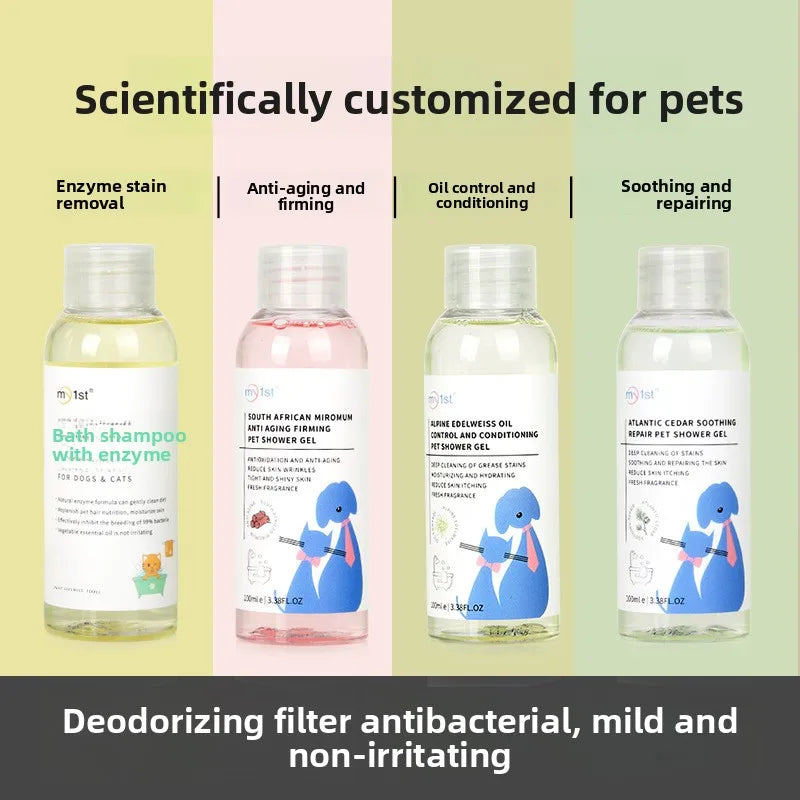 Paquete de prueba de botella pequeña para mascotas Desodorizante Limpieza perfumada Champú de baño para gatos Líquido de baño No incluye cabezal de bomba