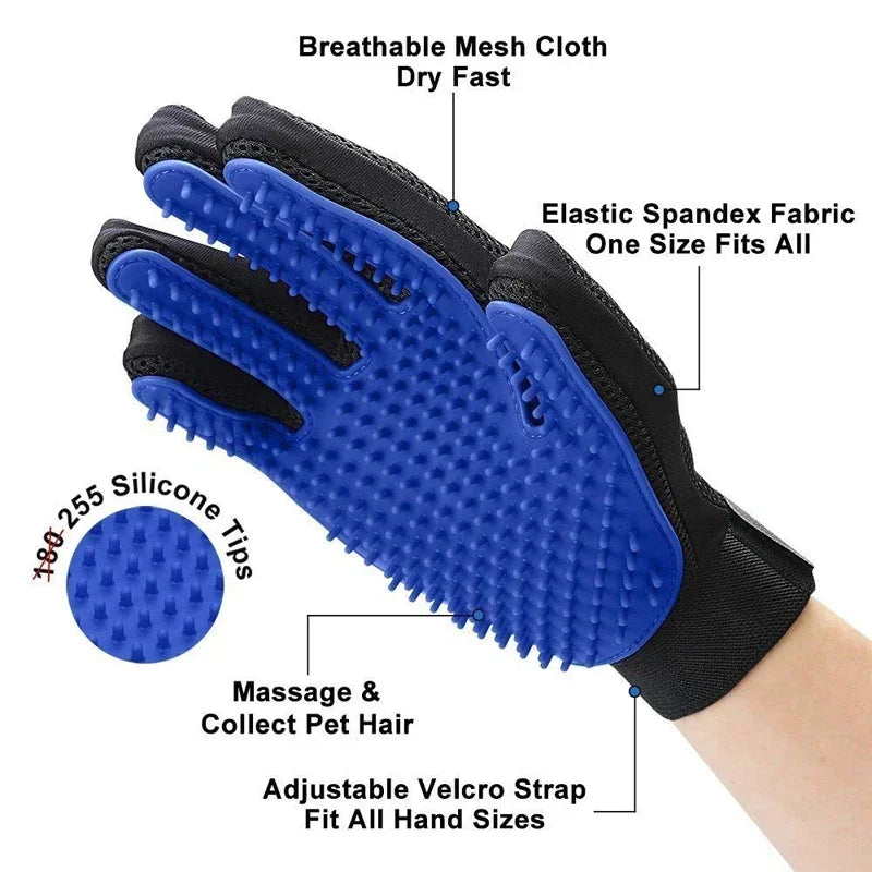 Guantes de silicona para el aseo de mascotas, cepillo para el pelo de gatos y guantes de peine para bañar a los perros, limpieza, depilación para perros, suministros para el uso de animales